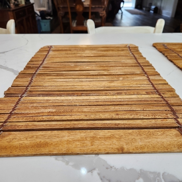 Vintage Woven Wood Placements Tied With Leather a Set of 2 - Picture 9 of 13